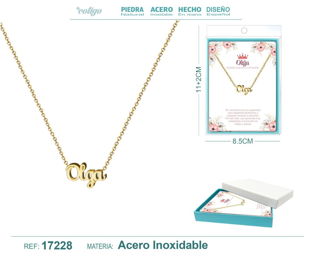 Collar de acero dorado con nombre Olga - Joyas personalizadas