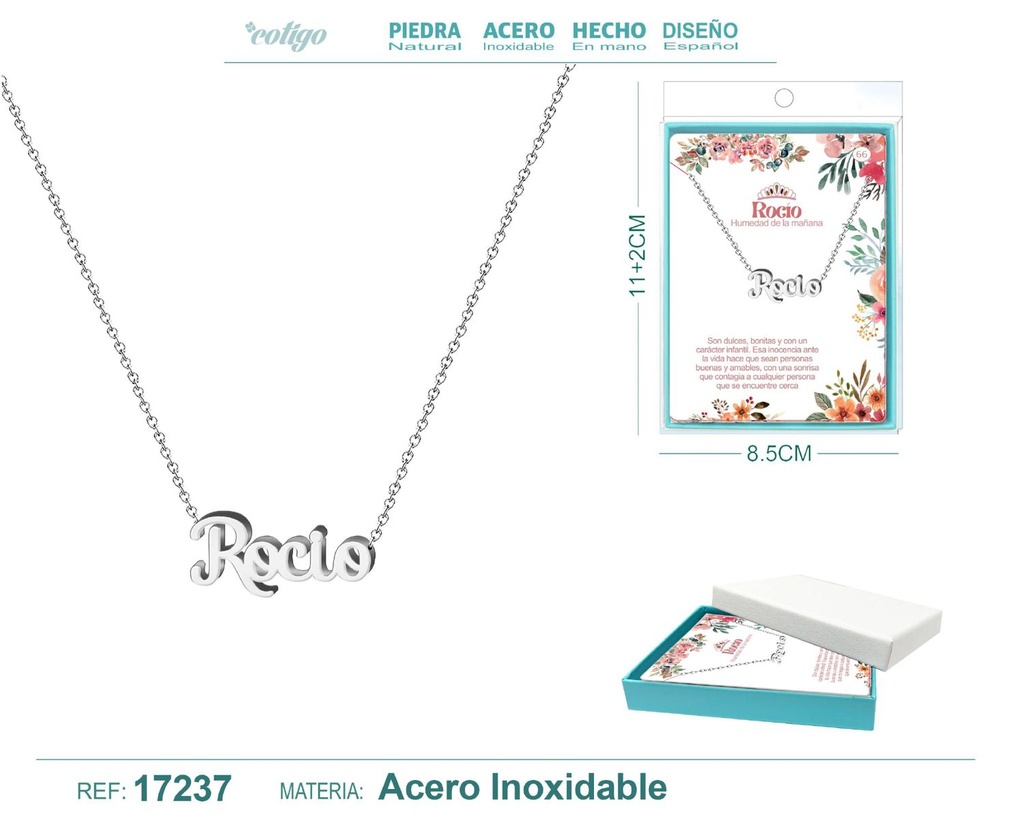 Collar de acero plateado con nombre Rocío - Joyas personalizadas