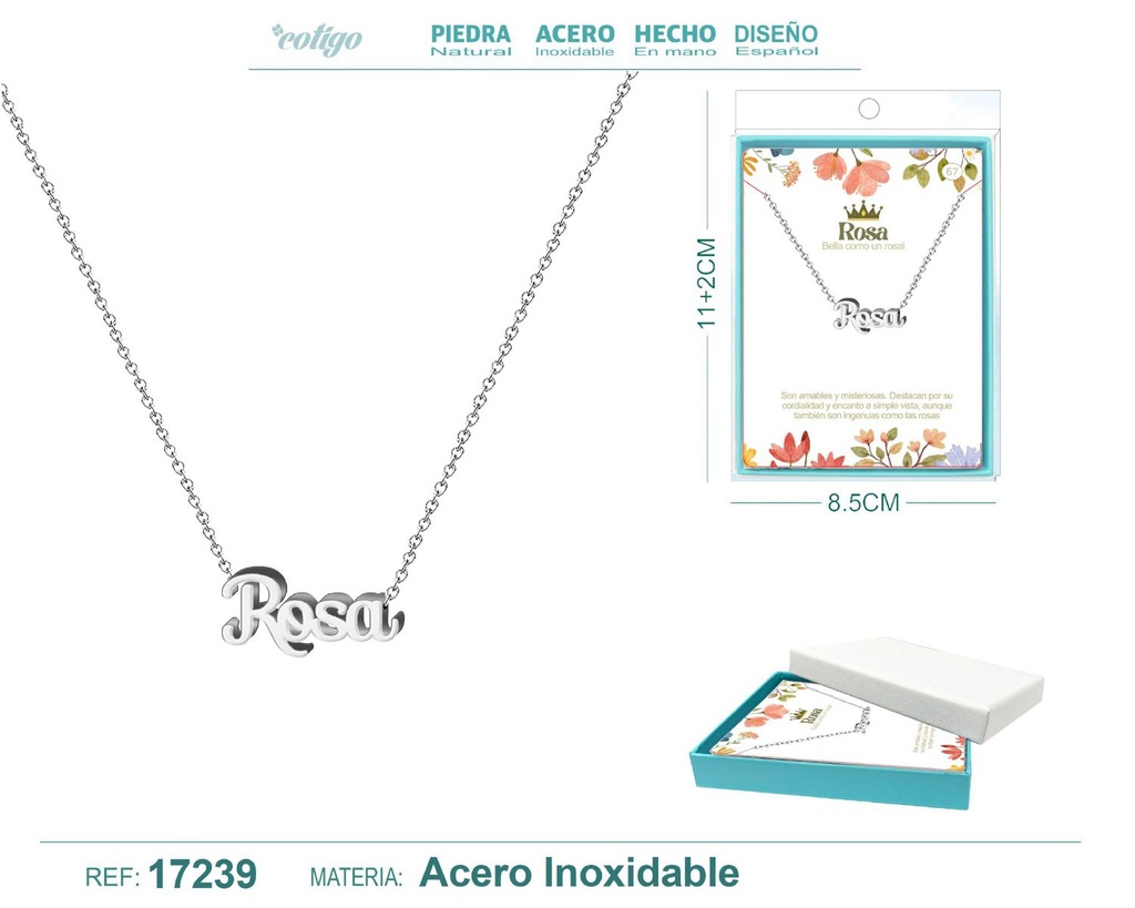 Collar de acero plateado con nombre Rosa - Joyas personalizadas