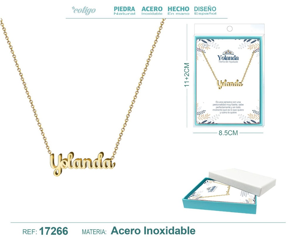 Collar de acero dorado con nombre Yolanda - Joyas personalizadas