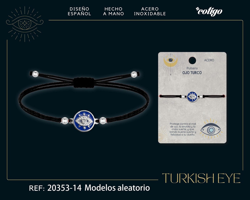 Pullsera de hilo encerado con ojo turco aleatorio - Joyería y accesorios