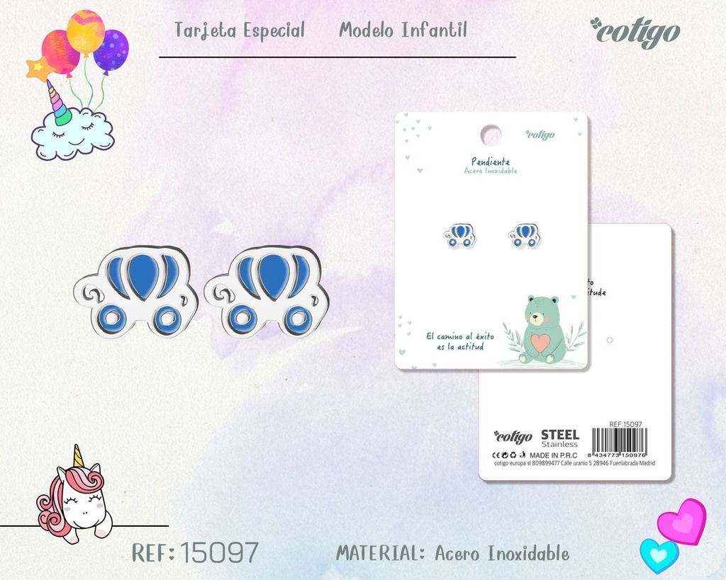 Pendiente para niña de acero color plateado - Joyería infantil