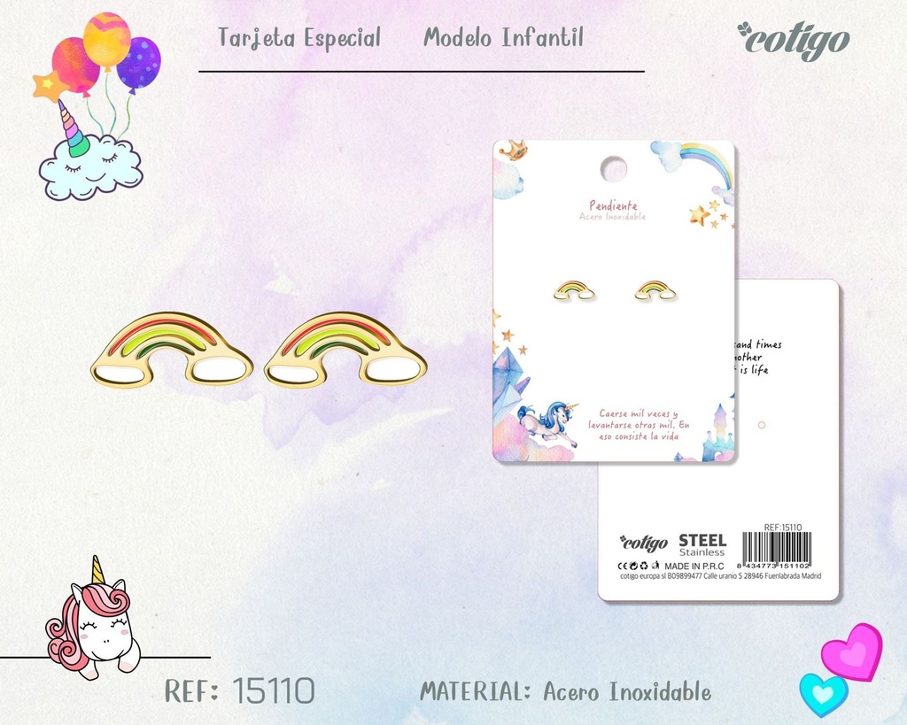 Pendiente para niña de acero color dorado - Joyería infantil