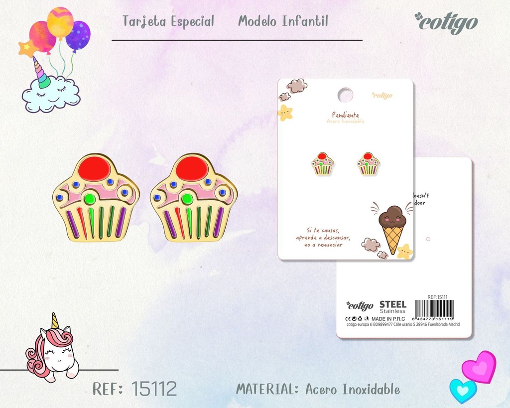 Pendiente para niña de acero color dorado - Joyería infantil