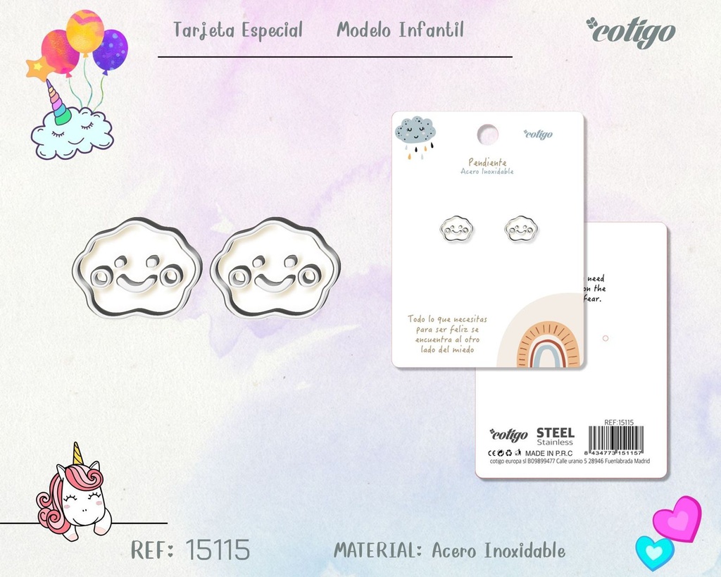 Pendiente para niña de acero color plateado - Joyería infantil