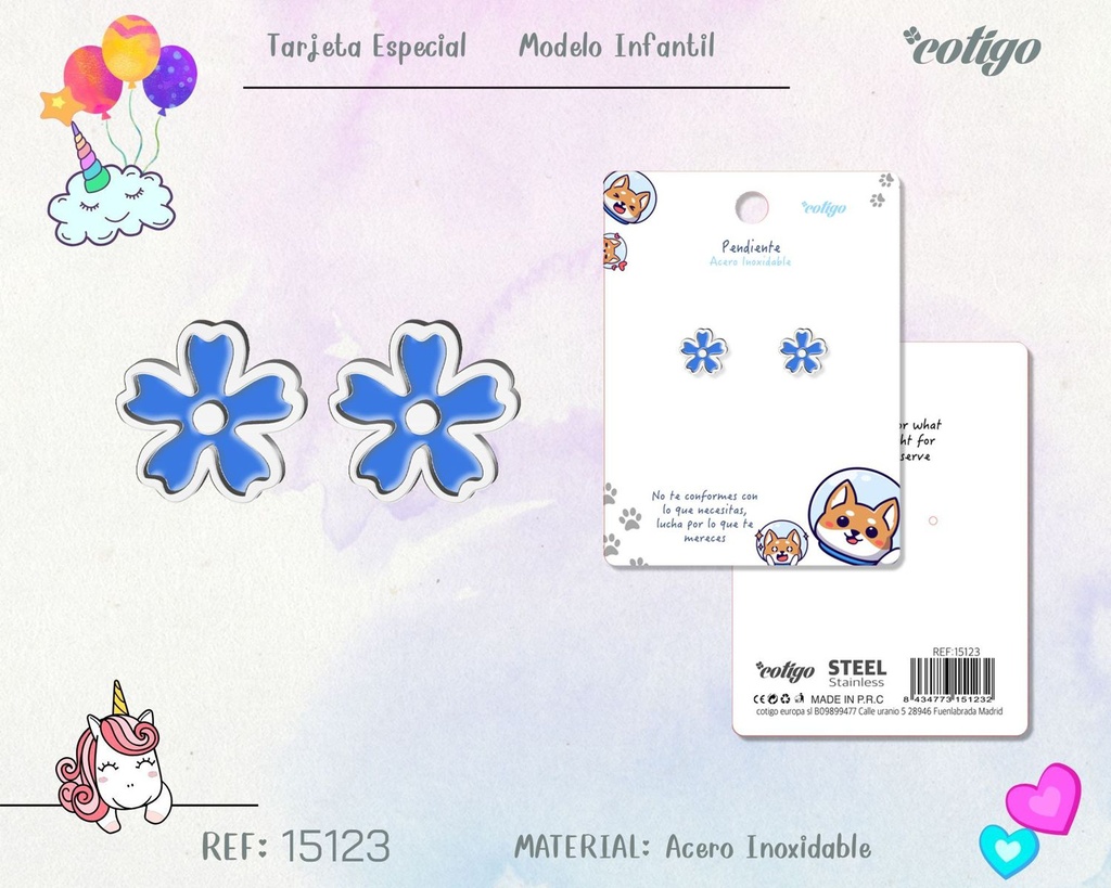 Pendiente para niña de acero color plateado - Joyería infantil