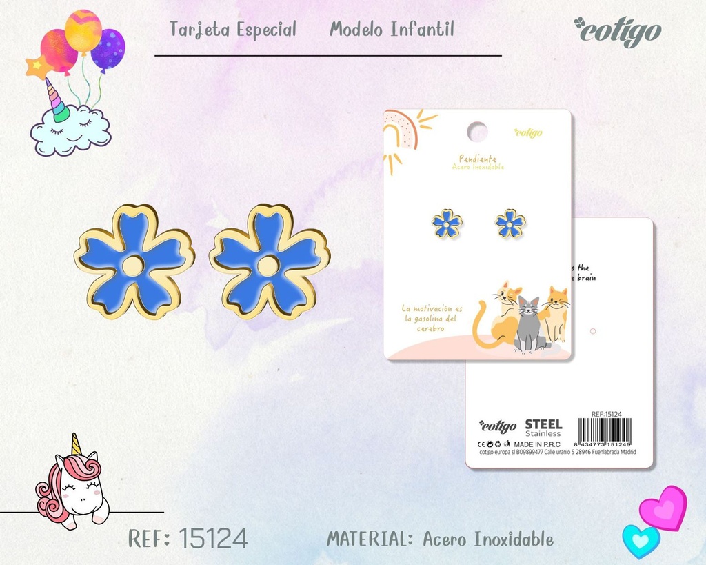 Pendiente para niña de acero color dorado - Joyería infantil