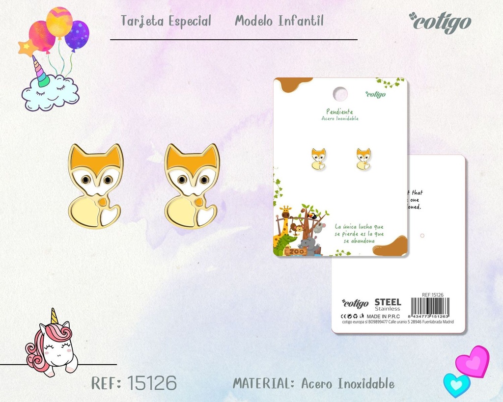 Pendiente para niña de acero color dorado - Joyería infantil