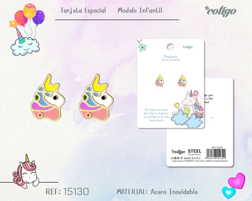 Pendiente para niña de acero color dorado - Joyería infantil