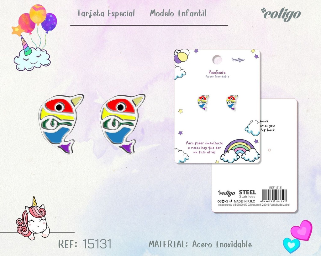 Pendiente para niña de acero color plateado - Joyería infantil