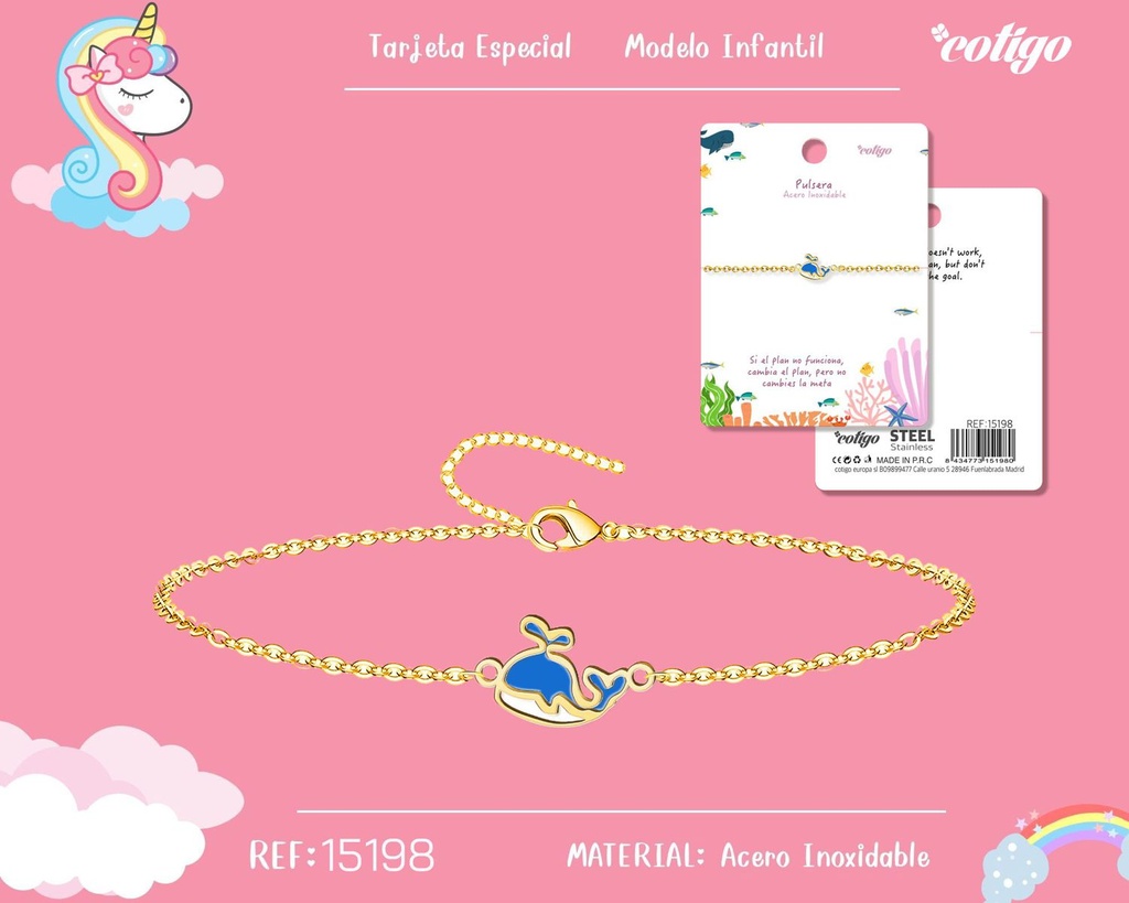 Pulsera para niña de acero color dorado - Joyería infantil