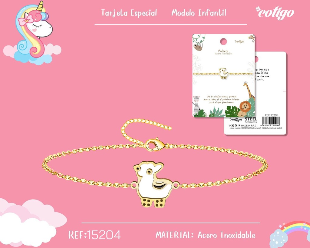 Pulsera para niña de acero color dorado - Joyería infantil