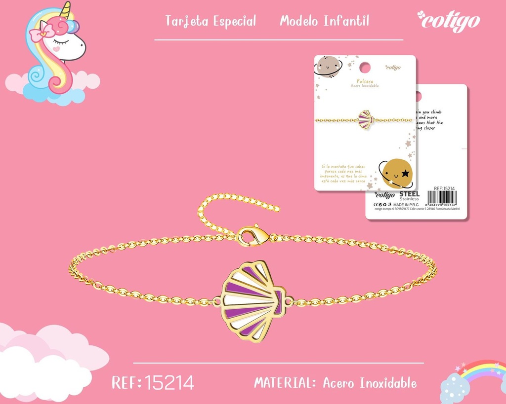 Pulsera para niña de acero color dorado - Joyería infantil