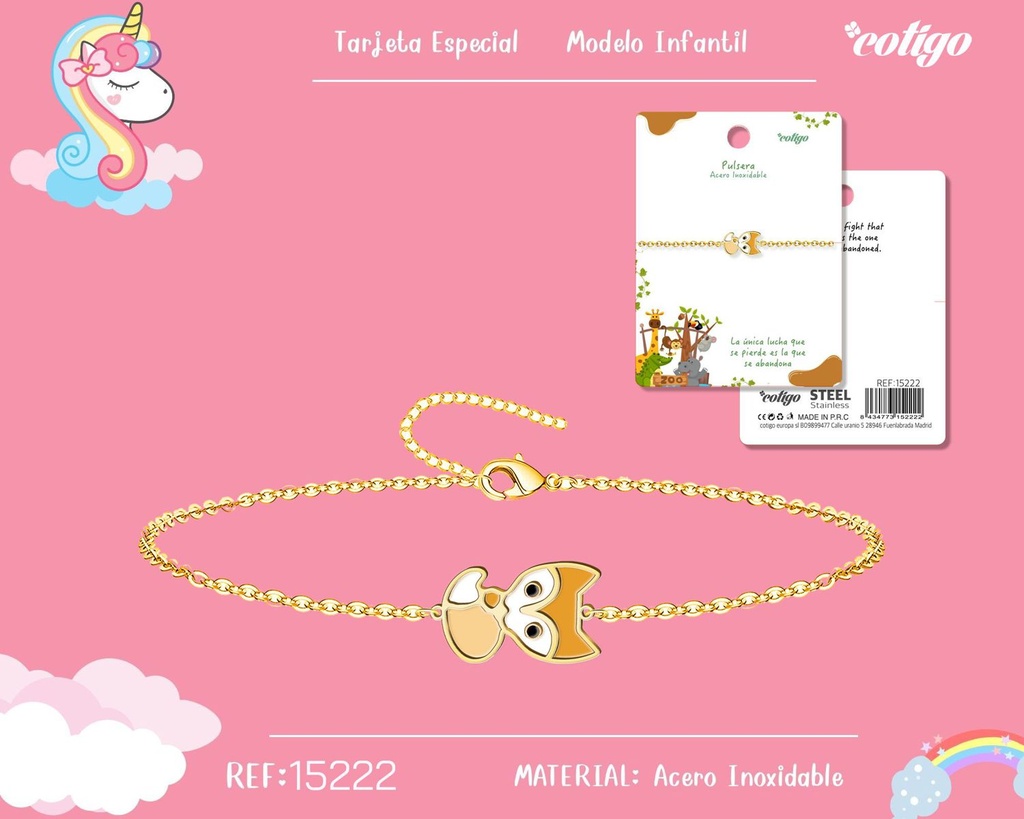 Pulsera para niña de acero color dorado - Joyería infantil