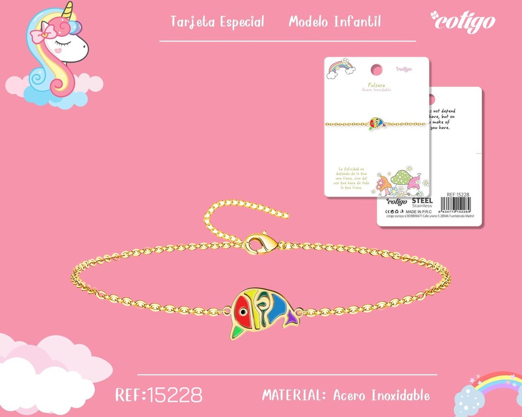 Pulsera para niña de acero color dorado - Joyería infantil