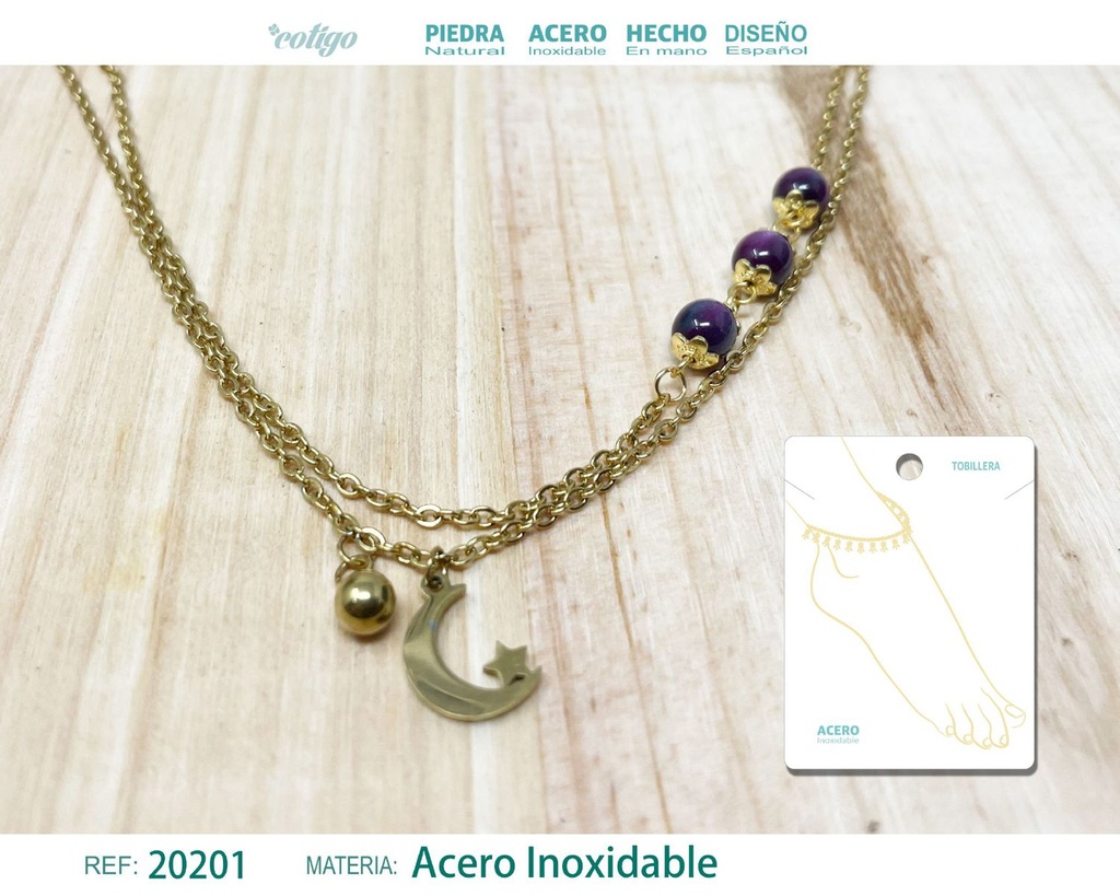 Tobillera de acero color dorado - Joyería de tobillo