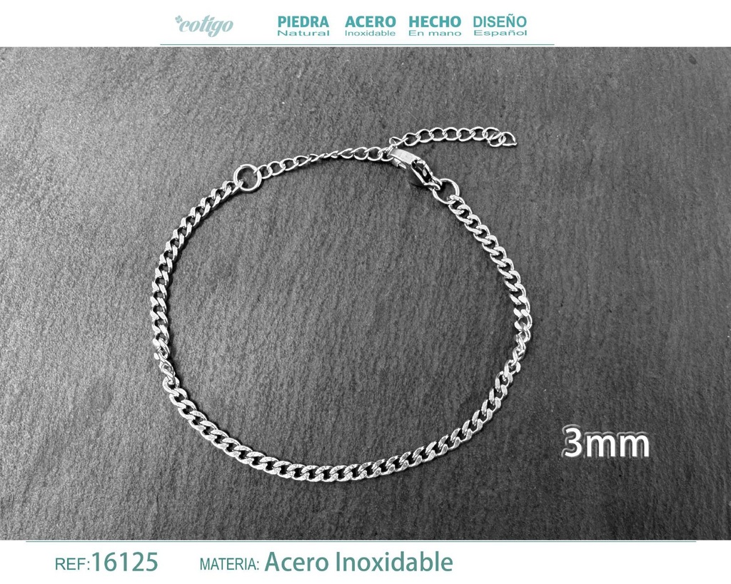 Pulsera de cadena de acero plateado - Joyas de cadena