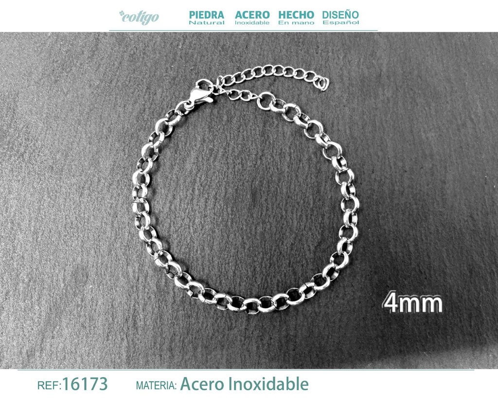 Pulsera de cadena de acero plateado - Joyas de cadena