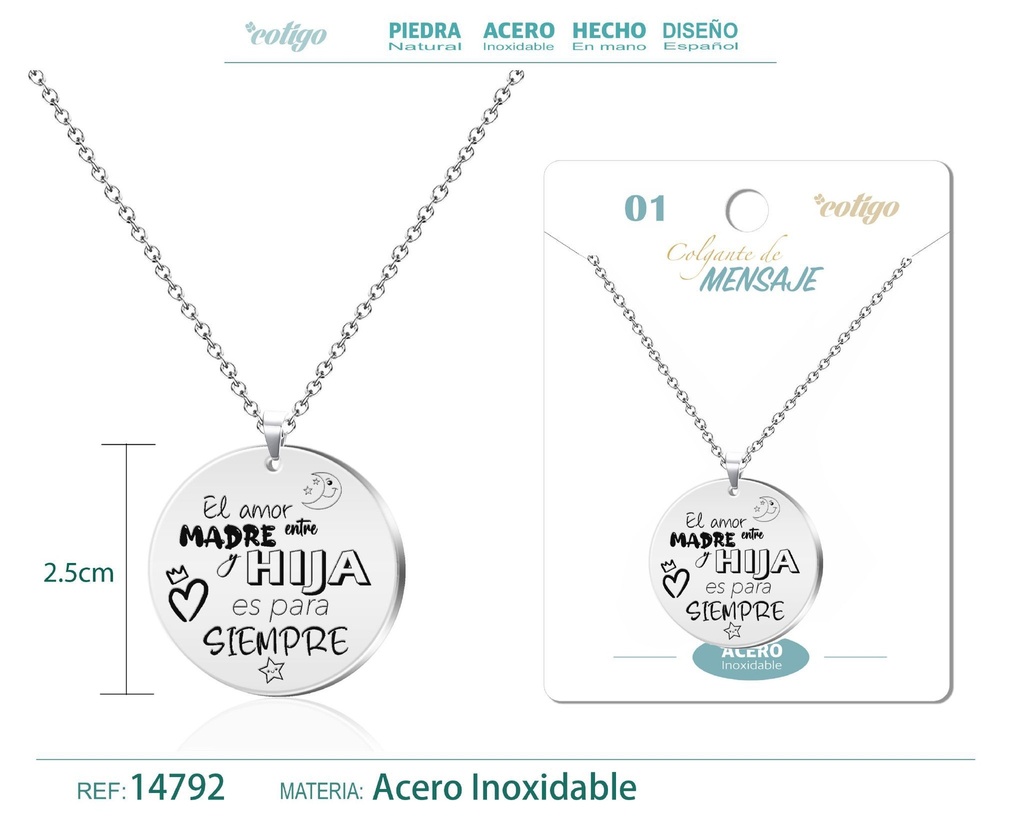 Colgante con Mensaje de Acero Inoxidable - Accesorios de joyería significativa