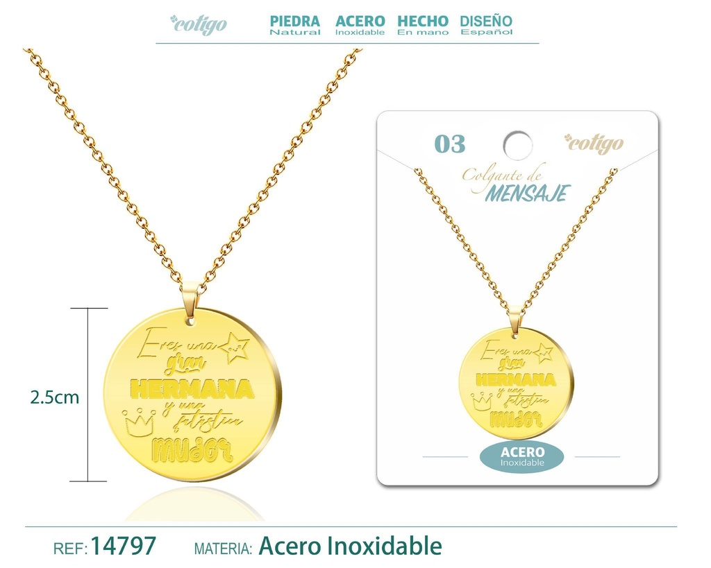 Colgante con Mensaje de Acero Inoxidable - Accesorios de joyería significativa