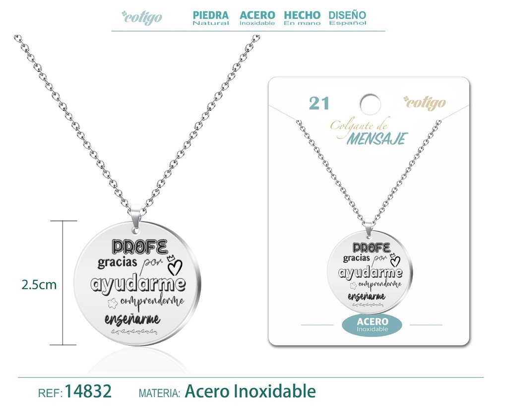 Colgante de acero inoxidable con mensaje personalizado - Accesorios de joyería