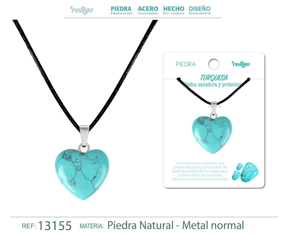 Colgante de corazón de piedra turquesa - Joyería de piedras naturales 