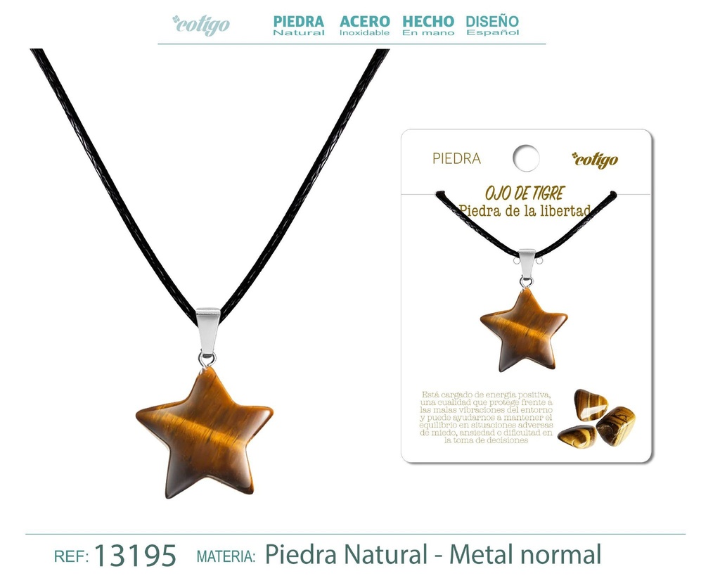 Colgante estrella de piedra ojo de tigre - Joyería de piedras naturales 