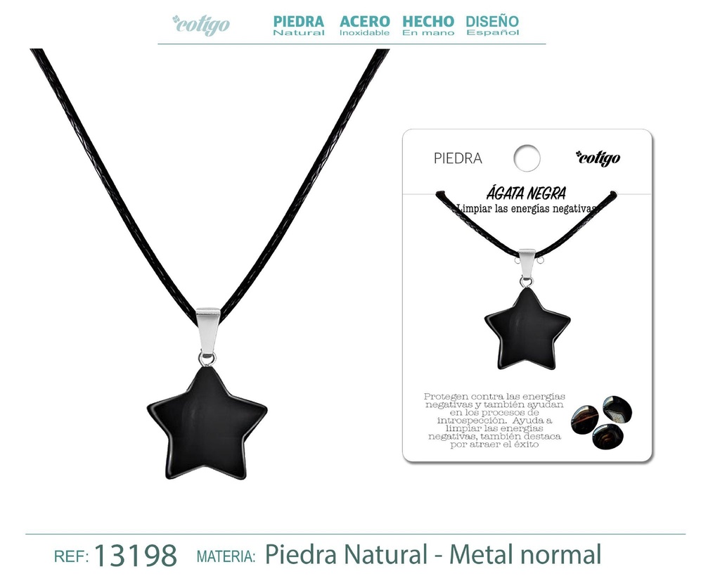 Colgante estrella de piedra ágata negra - Joyería de piedras naturales 