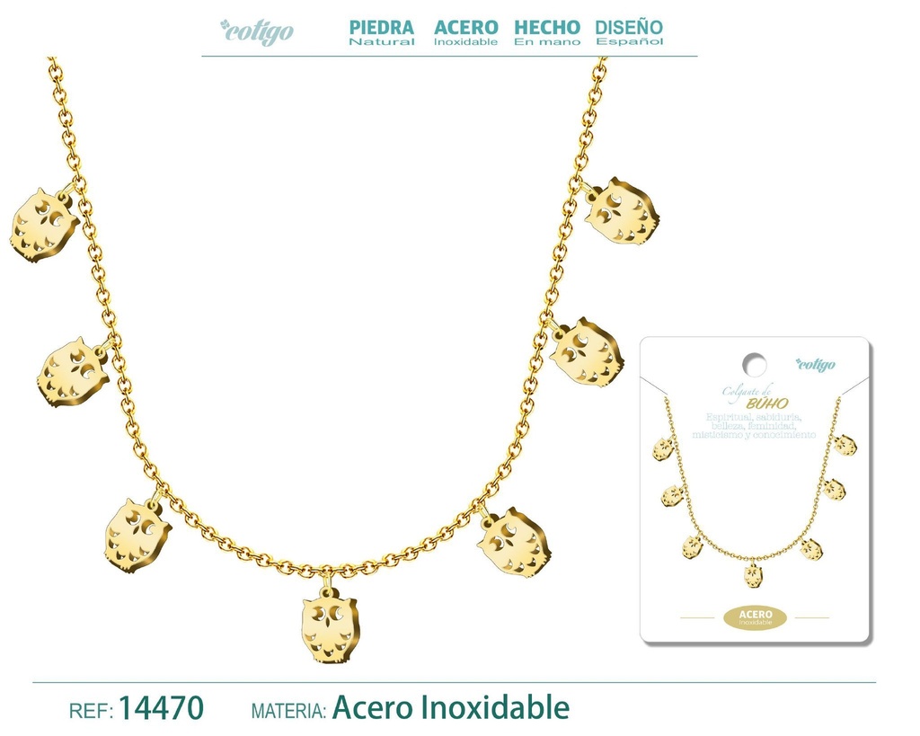Collar con 7 colgantes de Búho Dorado - Accesorios de joyería temática animal