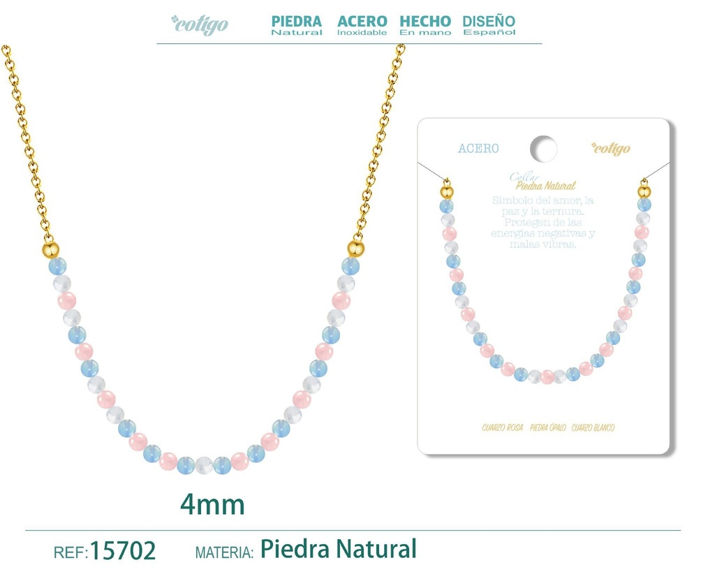 Collar de cuarzo blanco, cuarzo rosa y opalina de 4 mm - Joyería de moda y collares
