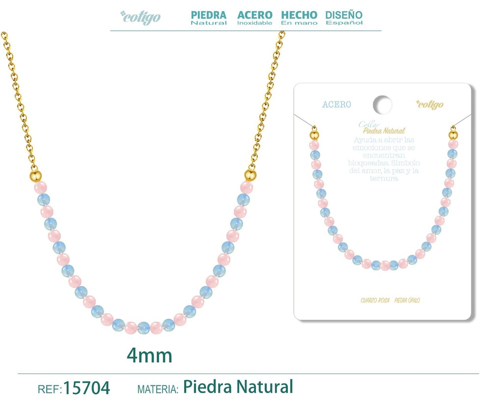 Collar de cuarzo rosa y opalina de 4 mm - Joyería de moda y collares