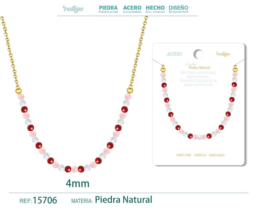 Collar de carneola, cuarzo blanco y cuarzo rosa de 4 mm - Joyería de moda y collares