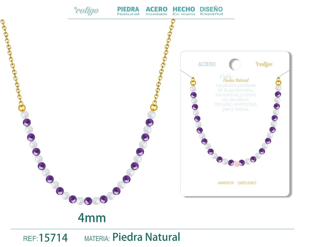 Collar de amatista y cuarzo blanco de 4 mm - Joyería de moda y collares