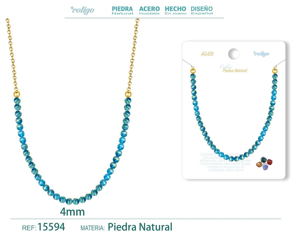 Collar de ágata 4 mm - Joyería de piedra natural y acero