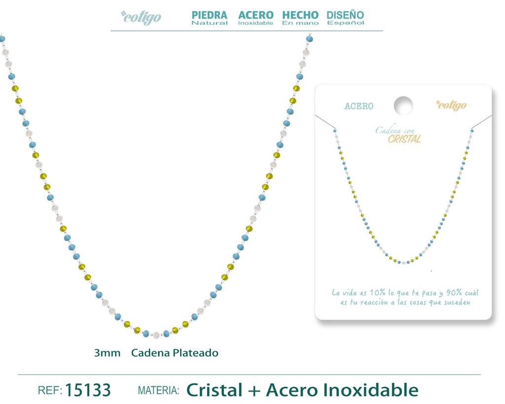 Collar de acero plateado con bola de cristal - Accesorios de joyería