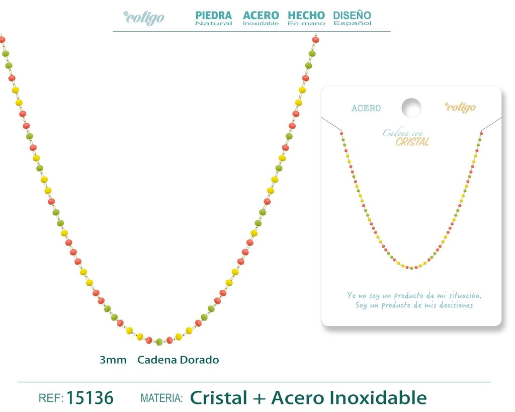 Collar de acero dorado con bola de cristal - Accesorios de joyería