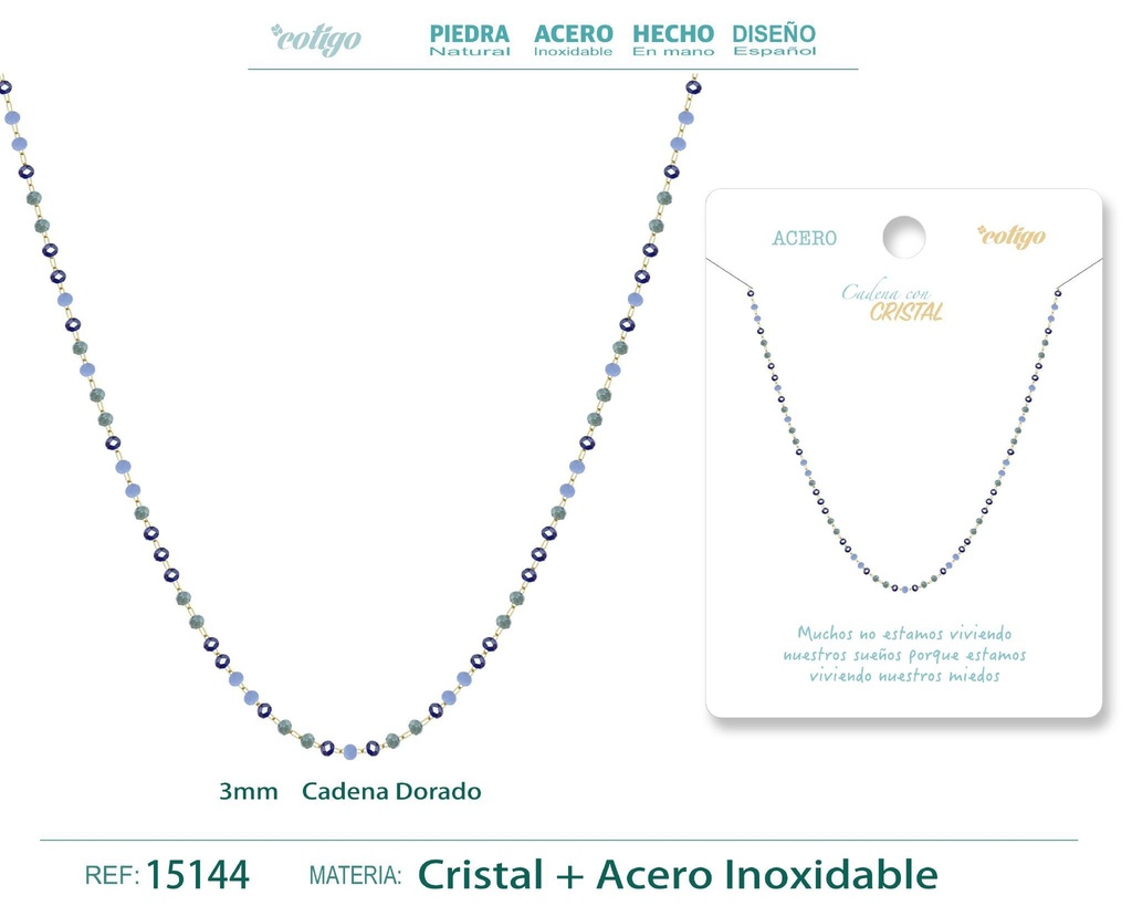 Collar de acero dorado con bola de cristal - Accesorios de joyería