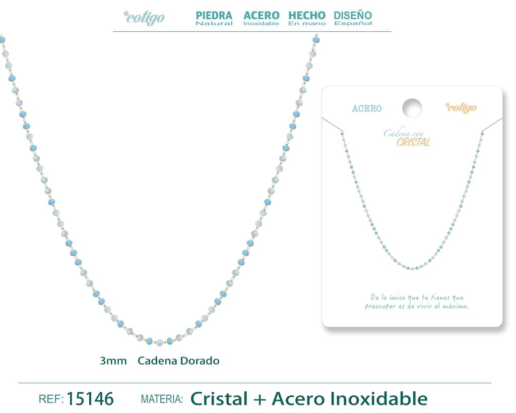 Collar de acero dorado con bola de cristal - Accesorios de joyería