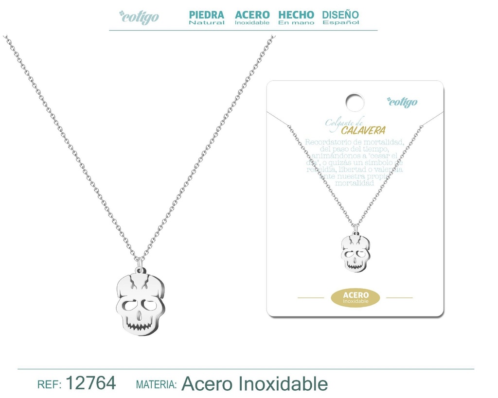 Colgante calavera de acero color plateado - Joyería de acero y estilo alternativo