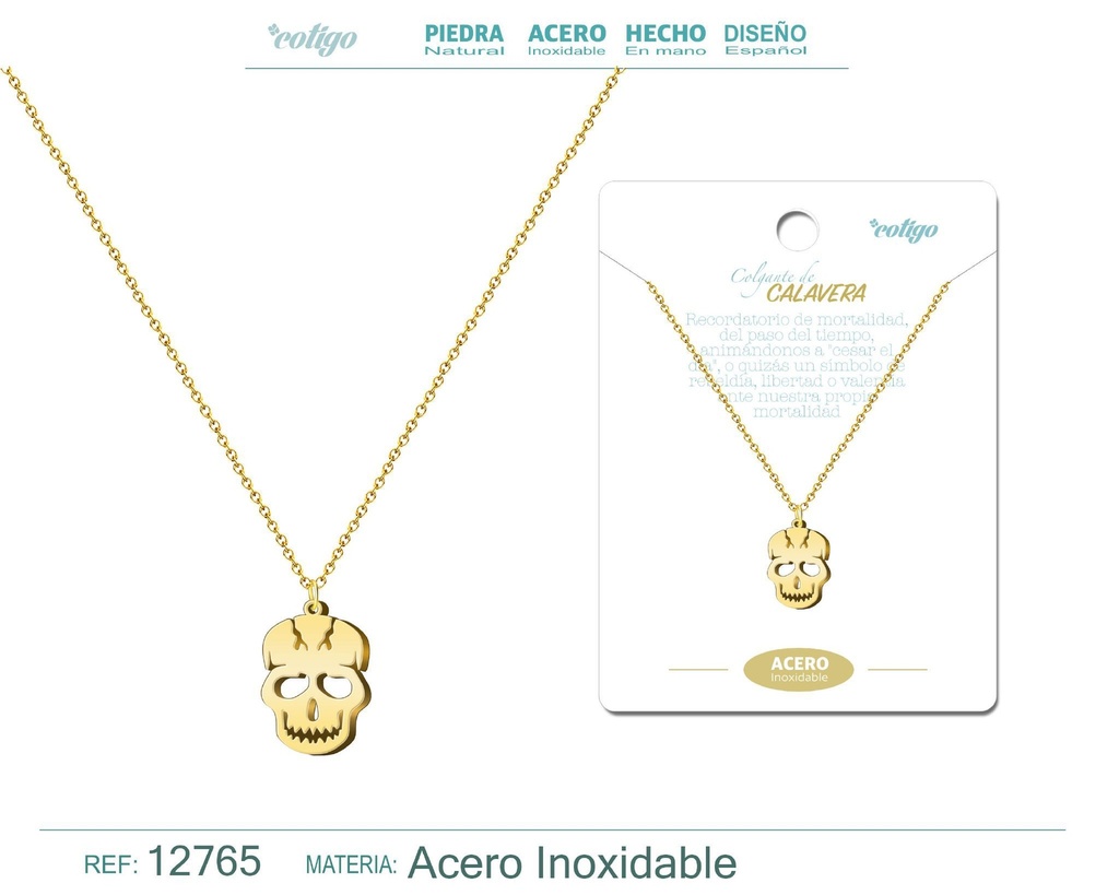 Colgante calavera de acero color dorado - Joyería de acero y estilo alternativo