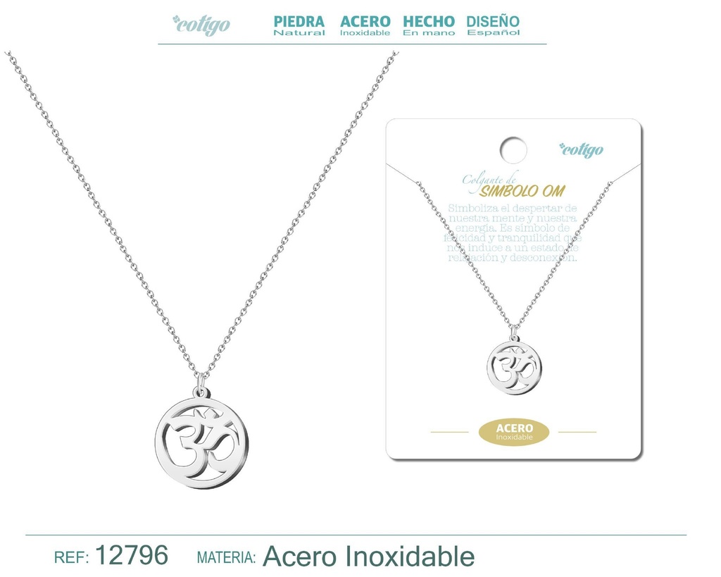 Colgante Símbolo OM de Acero Color Plateado - Accesorios de joyería y collares