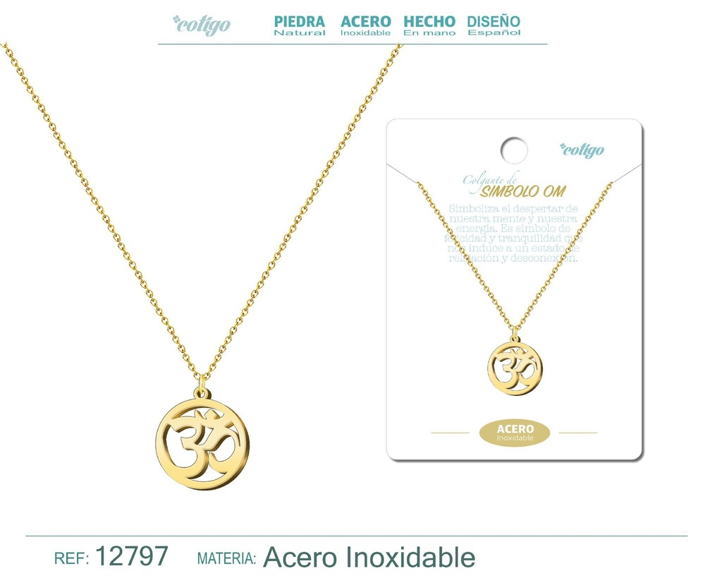 Colgante Símbolo OM de Acero Color Dorado - Accesorios de joyería y collares