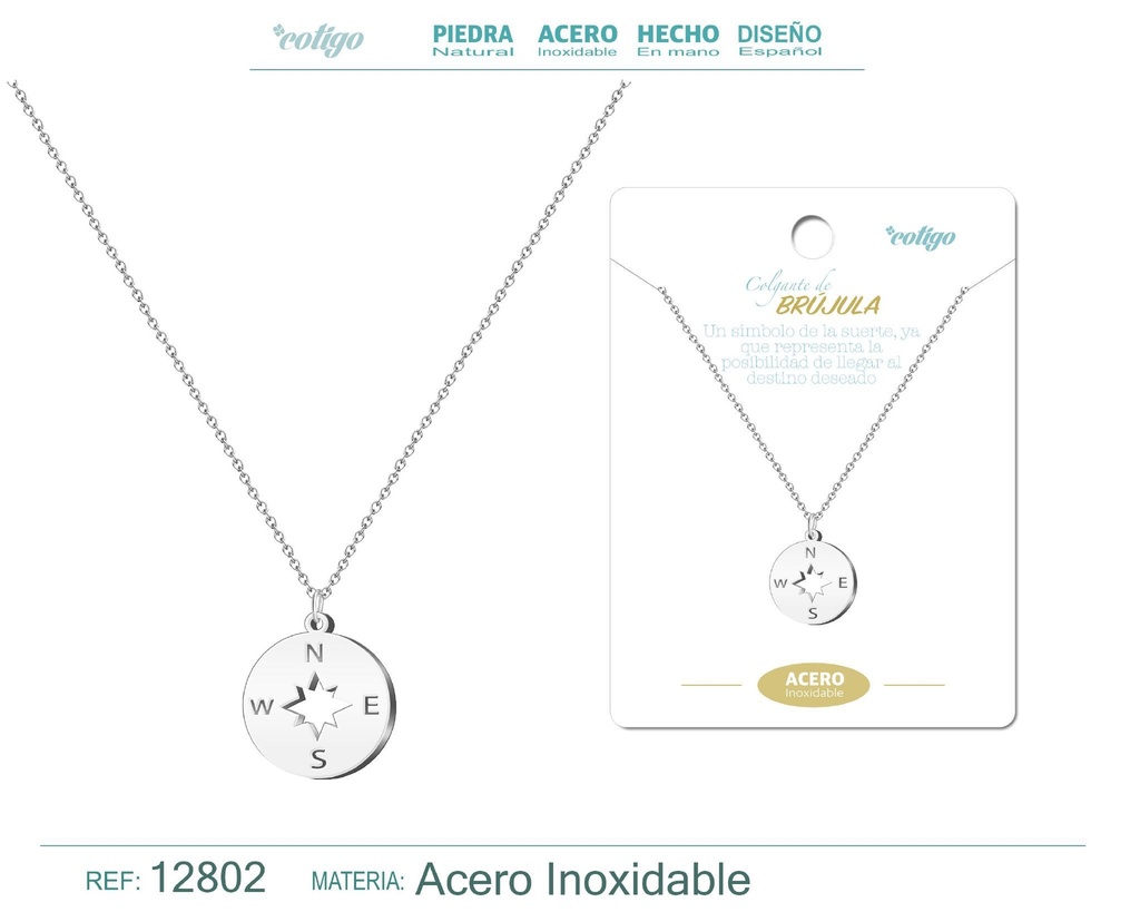 Colgante Brújula de Acero Color Plateado - Accesorios de joyería y collares