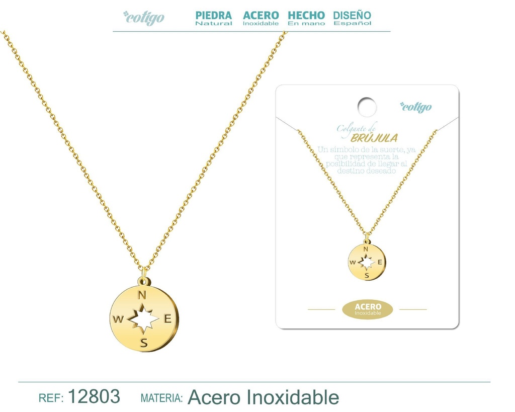 Colgante Brújula de Acero Color Dorado - Accesorios de joyería y collares