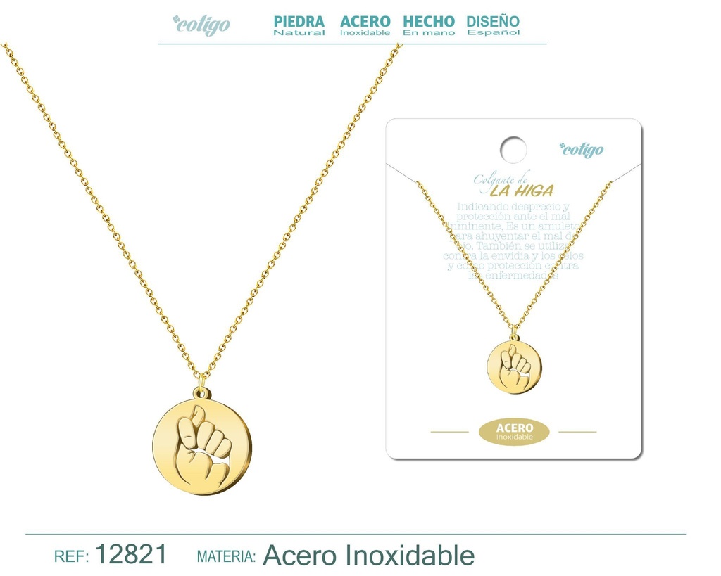 Colgante La Higa de Acero Color Dorado - Accesorios de joyería y collares