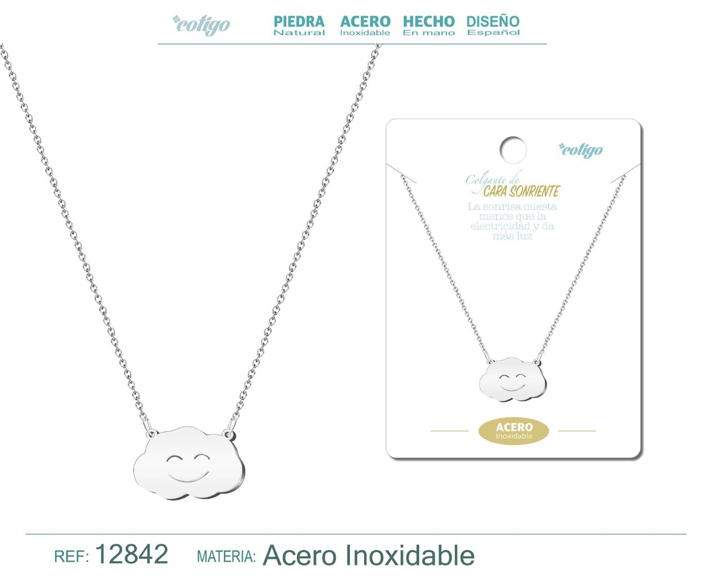 Colgante Cara Sonriente de Acero Color Plateado - Accesorios de joyería y collares