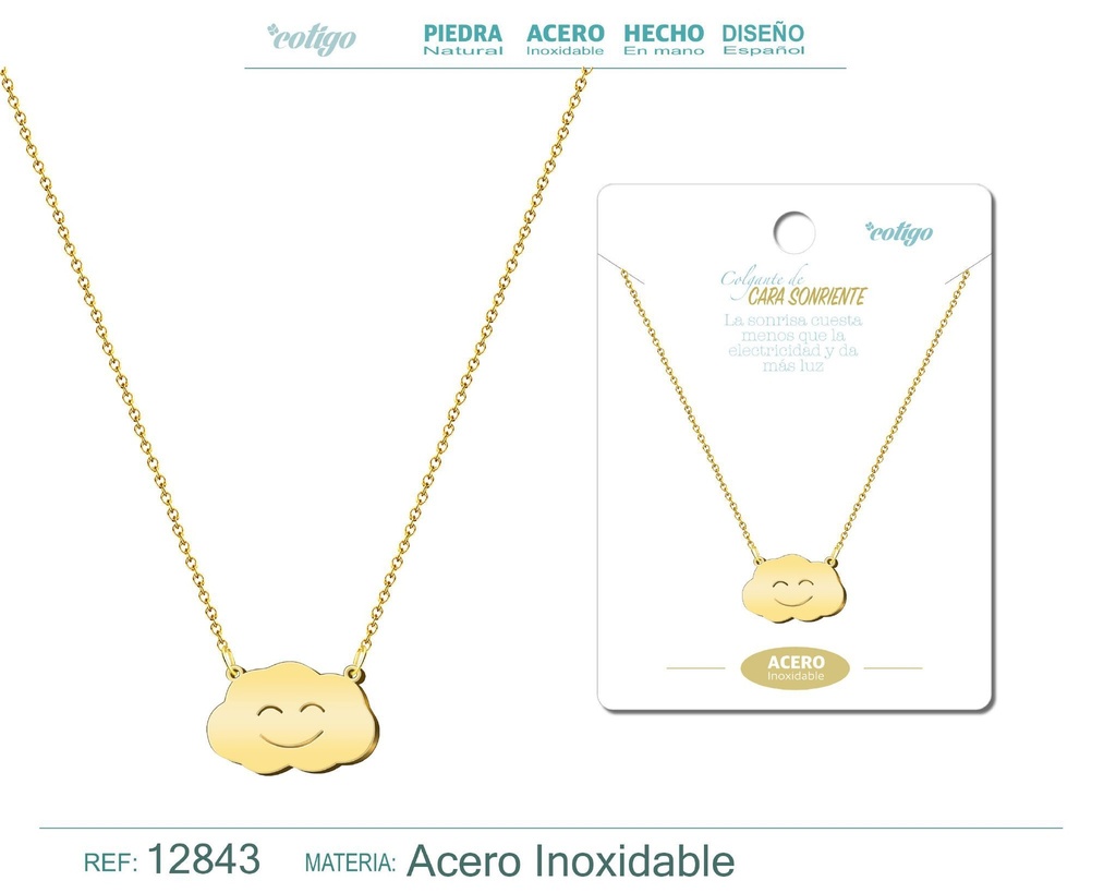 Colgante Cara Sonriente de Acero Color Dorado - Accesorios de joyería y collares