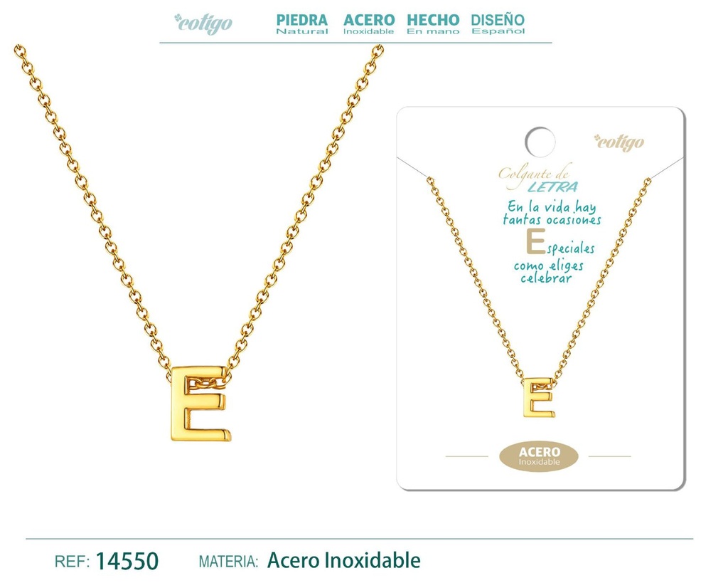 Collar letra E color dorado - Joyería personalizable y elegante