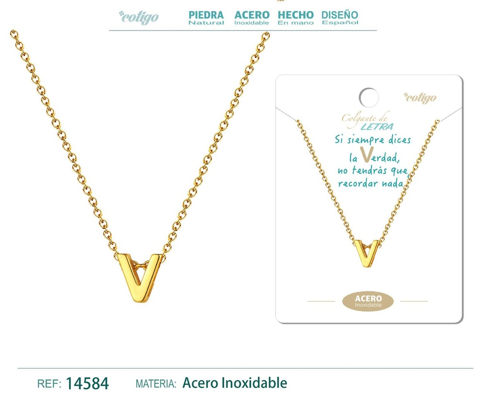 Collar con letra V en color dorado - Joyería personalizada