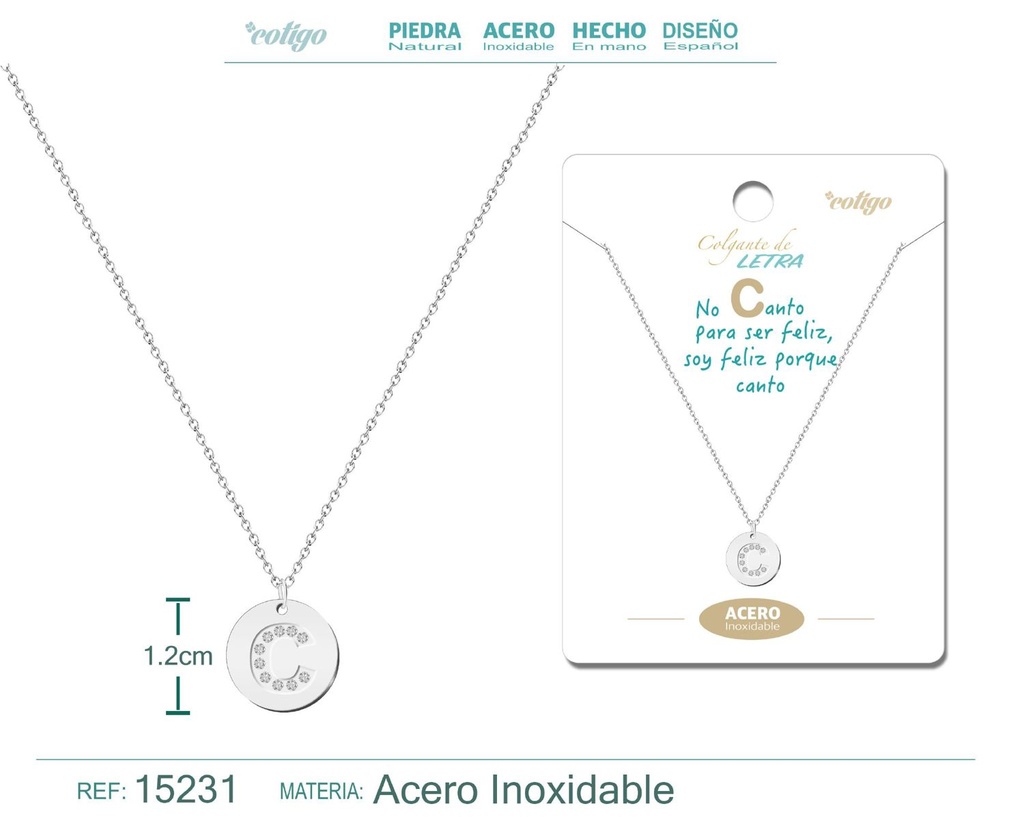 Collar con letra C en color plateado - Joyería personalizada